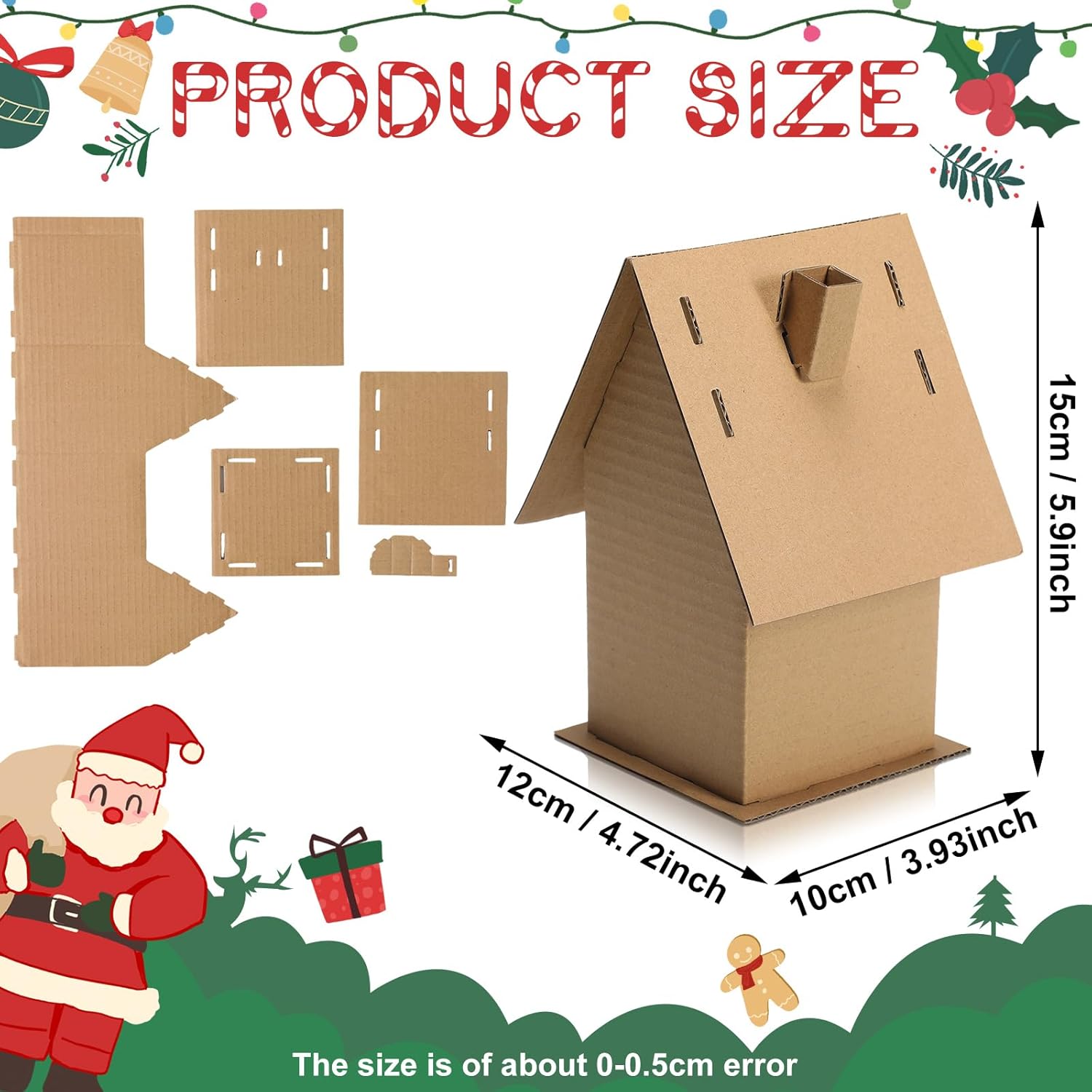 Cholemy Paquete de 12 casas de jengibre de Navidad para niños, a granel, hacer una casa de cartón de jengibre, manualidades navideñas para Navidad,