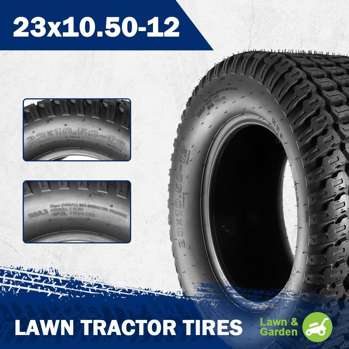 MaxAuto Neumático para cortacésped de 23 x 10.50-12, 23 x 10.50 x 12 nhs, repuesto para cortacésped, carrito de tractor de jardín, neumático de