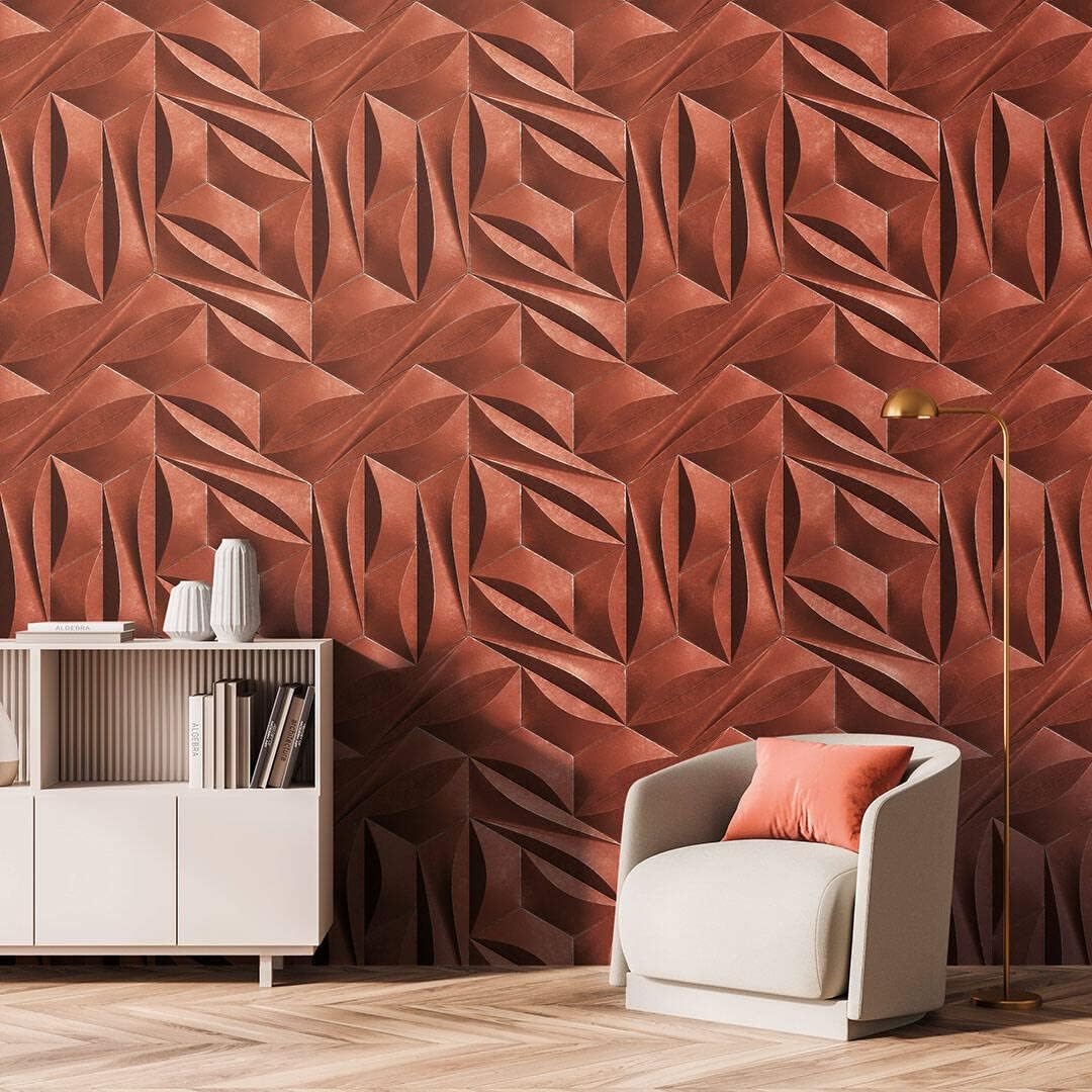 CONCORD WALLCOVERINGS  Papel tapiz geométrico para pared, diseño de hexágonos de dormitorio, cobre, 63 pulgadas de ancho x 110 pulgadas de alto, 3