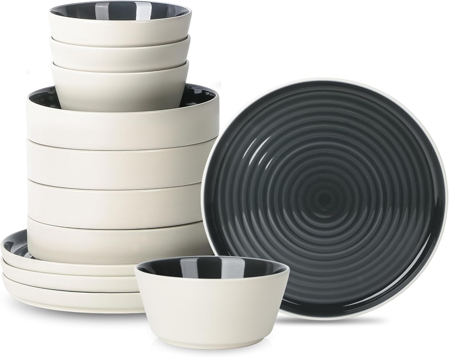 Stone Lain Elica – Vajilla de 12 piezas de gres, color negro y beige