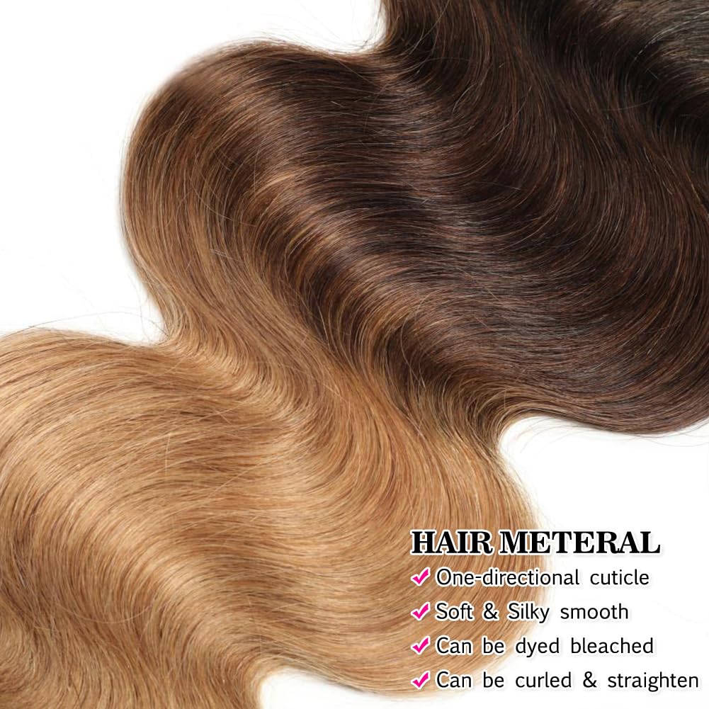 Wingirl Extensiones de cabello humano degradado de grado 10A rubio miel (T1B427 18 20 22 pulgadas) 100% sin procesar, mechones de cabello humano