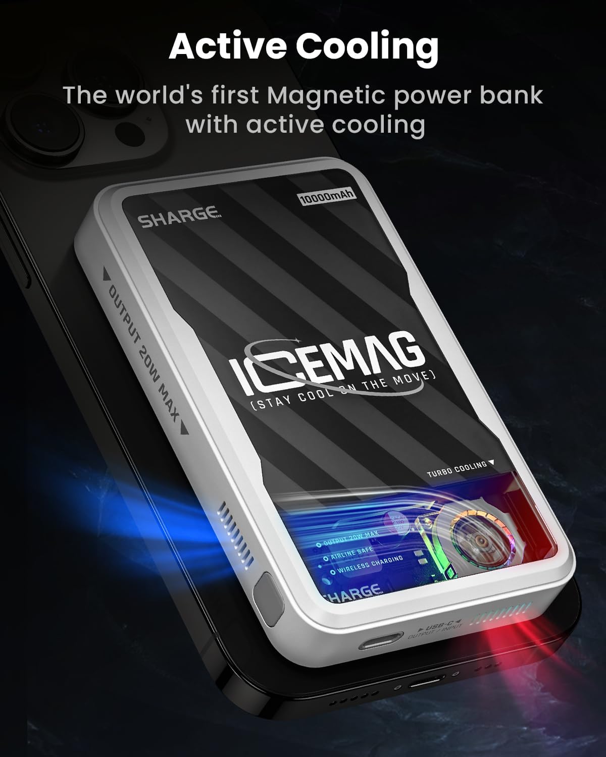 sharge ICEMAG – Banco de energía magnético, la primera batería de 10000 mAh del mundo con refrigeración activa para MagSafe, cargador portátil