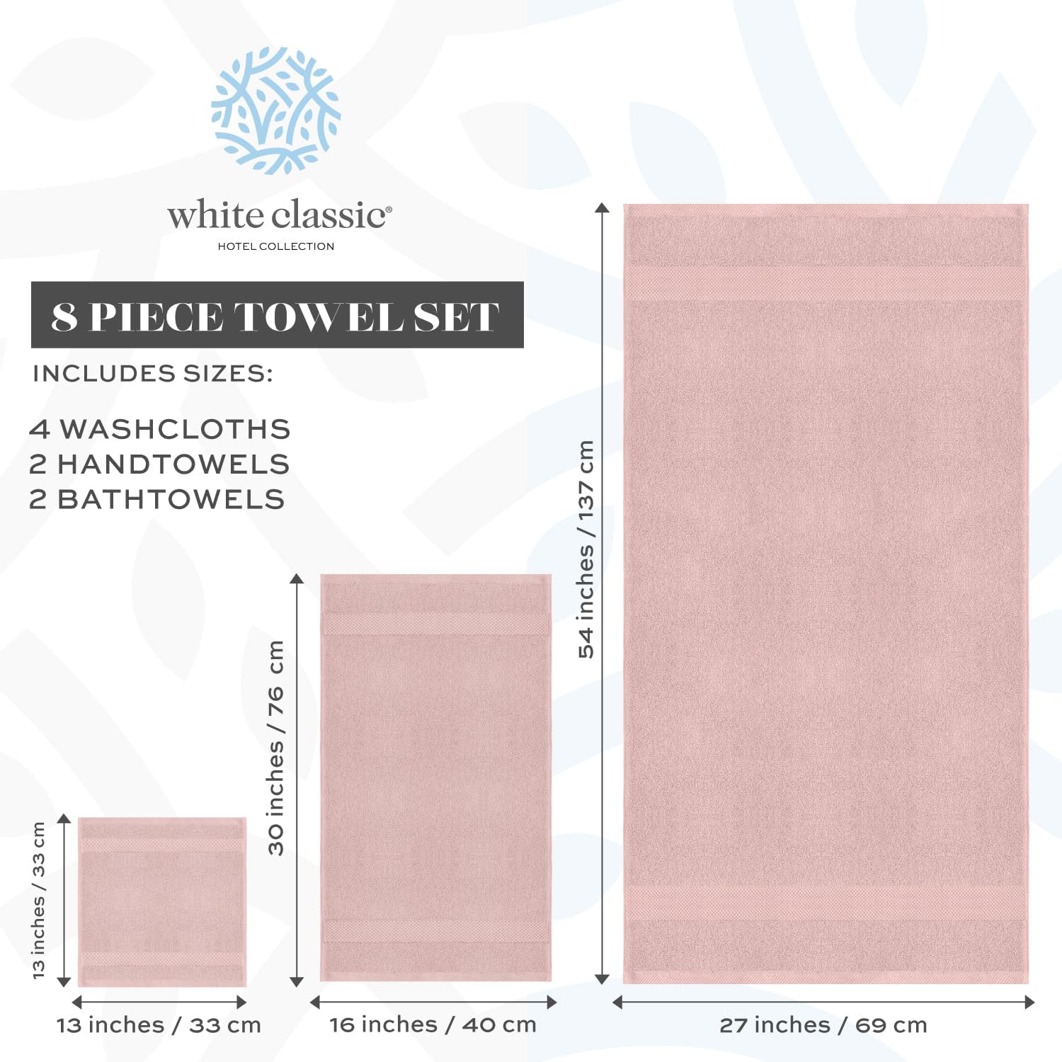 Juego de 8 toallas de baño de lujo, color blanco, 700gsm de grosor, algodón peinado, calidad de hotel, 2 toallas de baño, 2 toallas de mano, 4