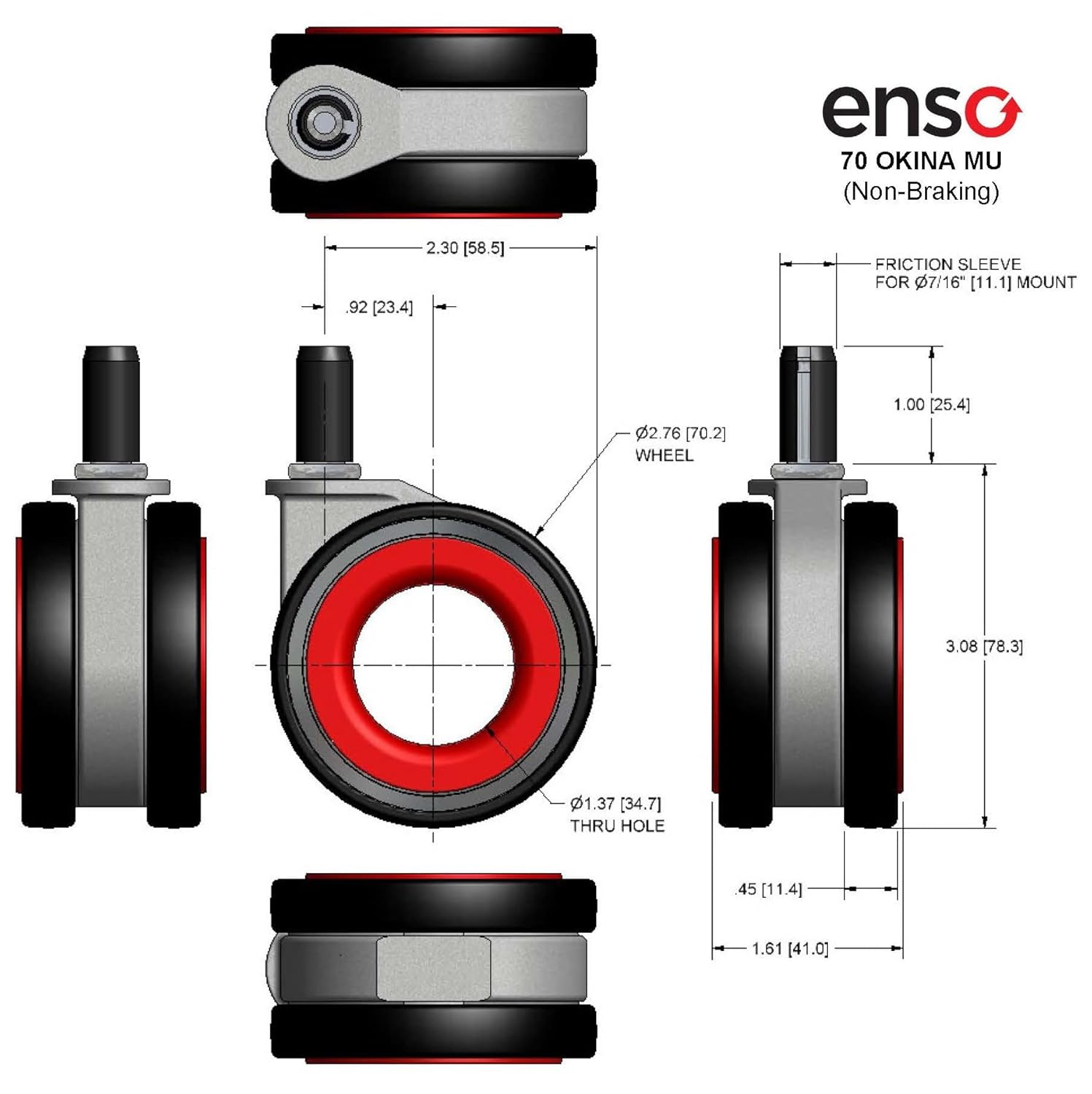 Enso Ruedas de repuesto para silla de oficina, 70 Okina Mu Series – Gris (juego de 5)