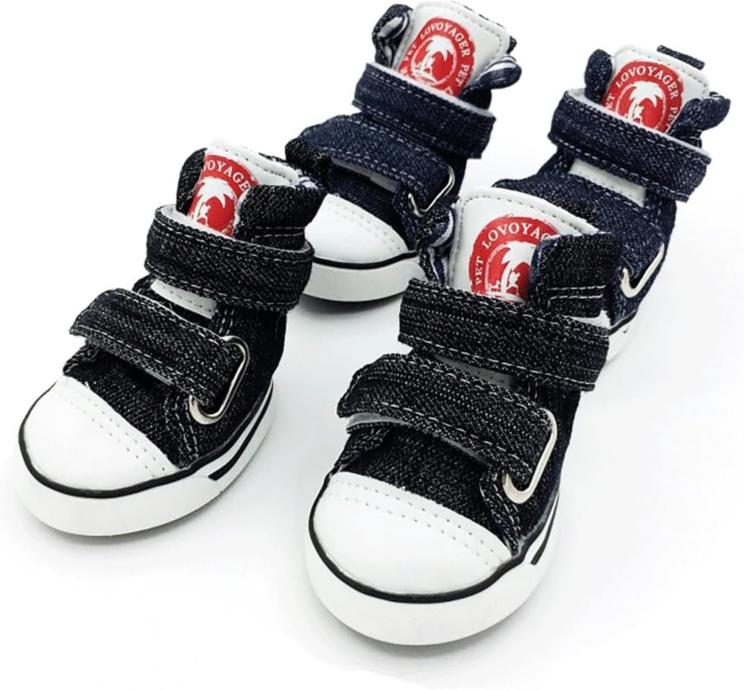 GabeFish Zapatos para perros Zapatilla de lona con velcro para mascotas, botas antideslizantes para cachorros Chihuahua, protector de patas, negro,
