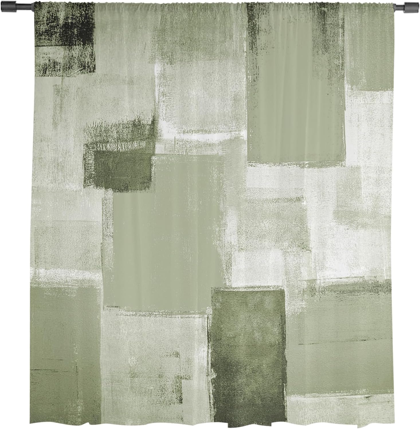 Sage Green Geometric Window Curtains 63 Inches Long,Semi Sheer Rod Pocket Chiffon Curtains & Drapes Drapery Voile Draperies Window Treatment for