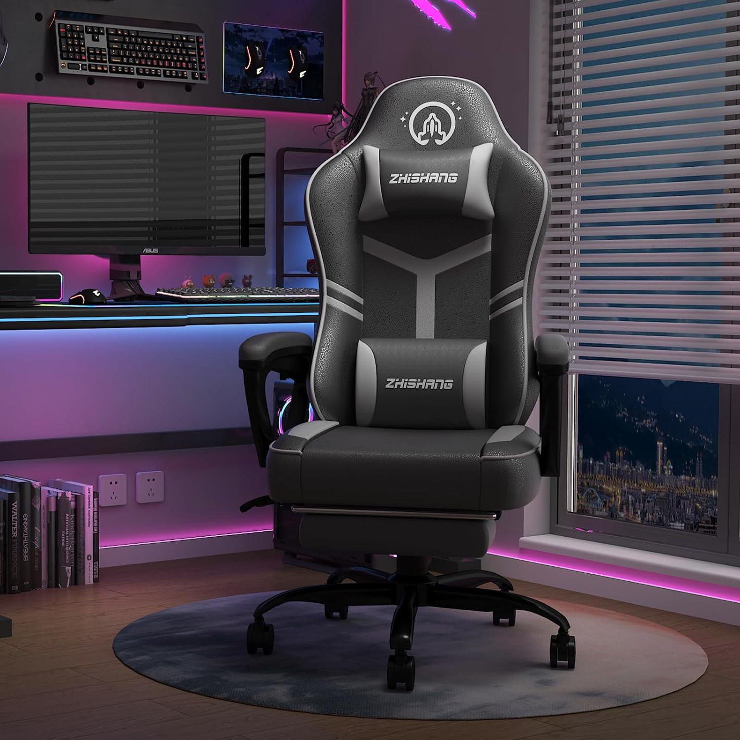 ZHISHANG Silla de computadora, silla de juegos para adultos, silla ergonómica para jugadores con reposapiés, silla de oficina de carreras con