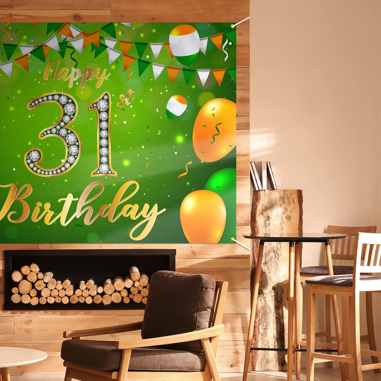 Cartel de fondo de feliz cumpleaños número 31, decoración verde – Decoración temática de fiesta de cumpleaños con purpurina para hombres y mujeres