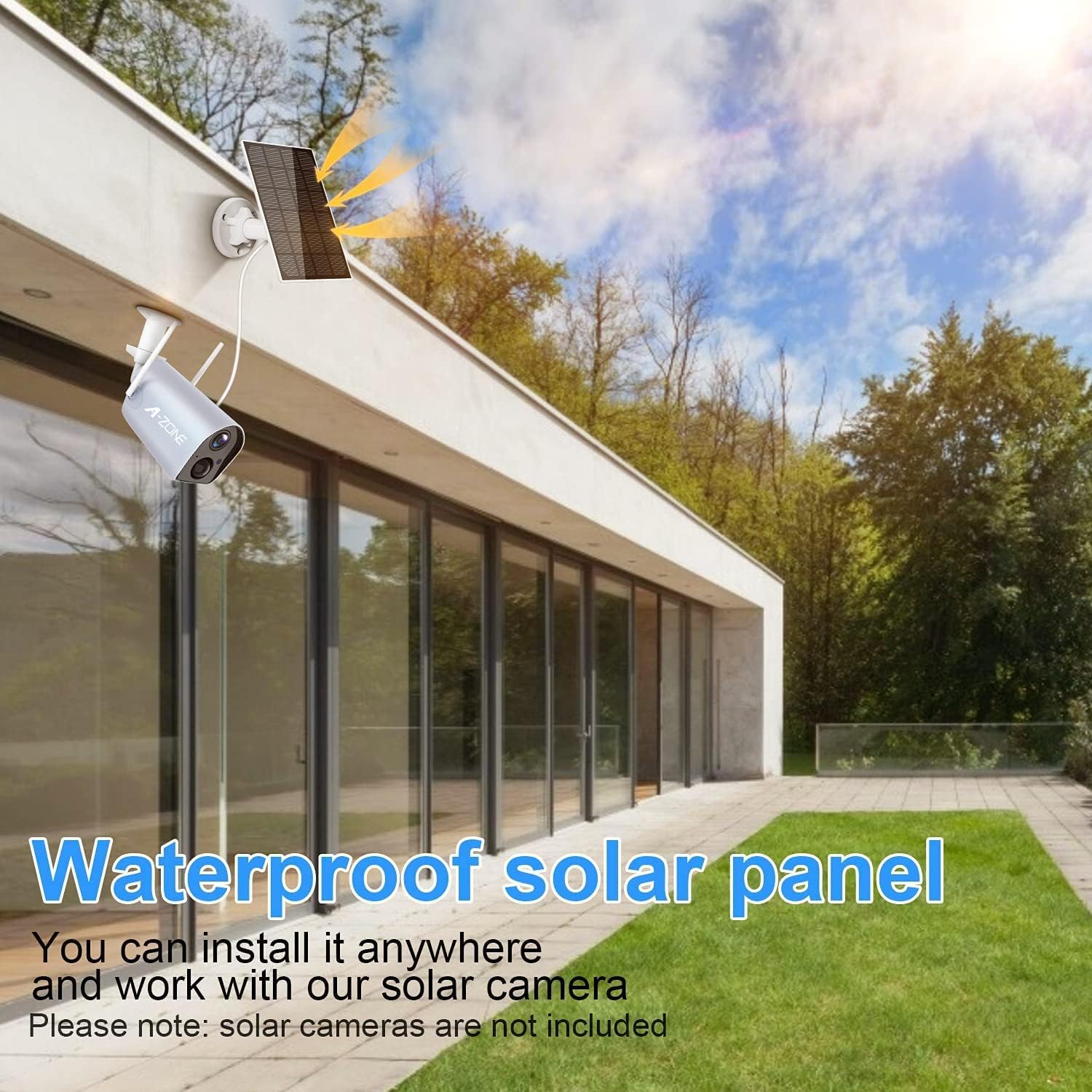 WESECUU Panel solar de 3 W para cámara de seguridad al aire libre compatible con cámara de vigilancia alimentada con batería recargable, energía