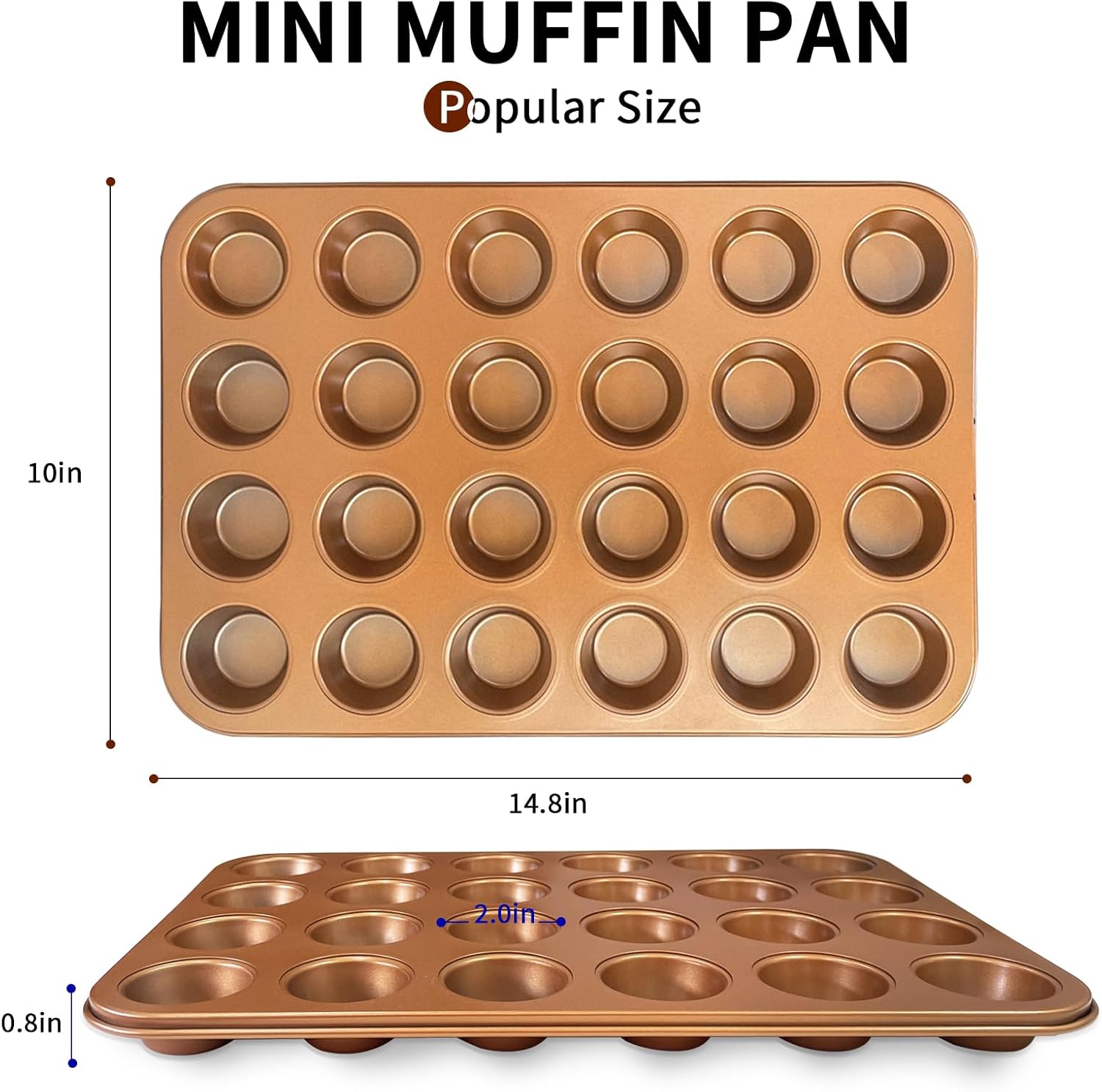 RavisingRidge Molde para magdalenas antiadherente para hornear, mini molde profesional ultrathick para 24 tazas, bandeja de lata dorada para
