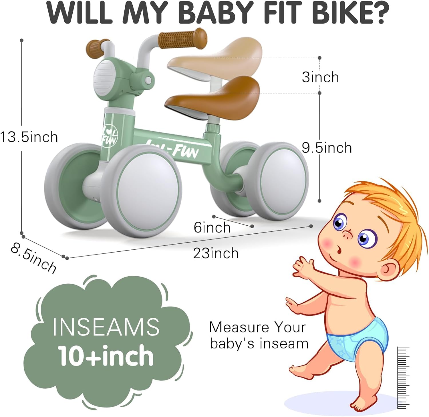 LOL-FUN Bicicleta de equilibrio para bebés de 1 año de edad, bicicletas para niños pequeños de 1 a 3 años, regalos para bebés de 12 a 18 meses