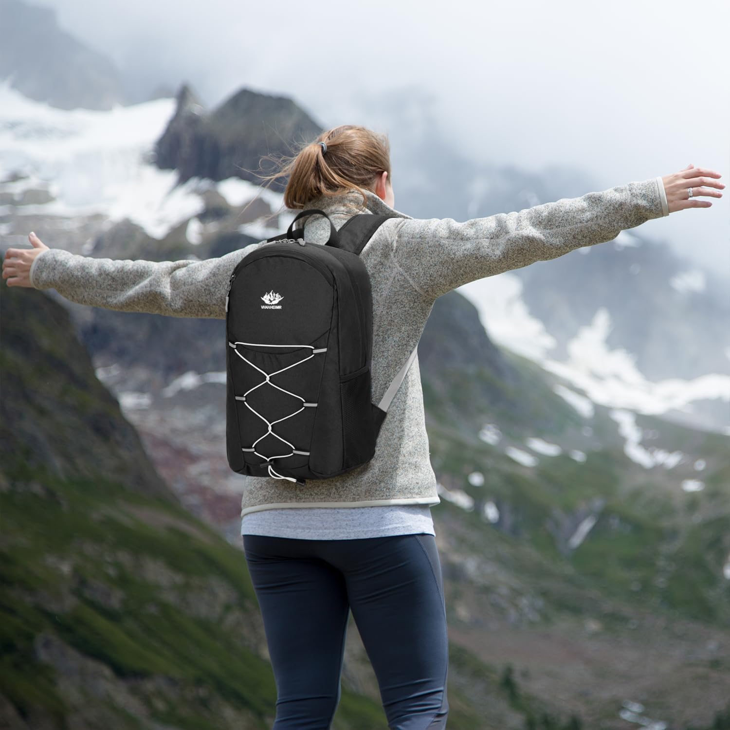 Mochila de senderismo ligera de 15 litros plegable pequeña mochila de viaje mochila de camping plegable para mujeres y hombres, Negro -, Mochilas de
