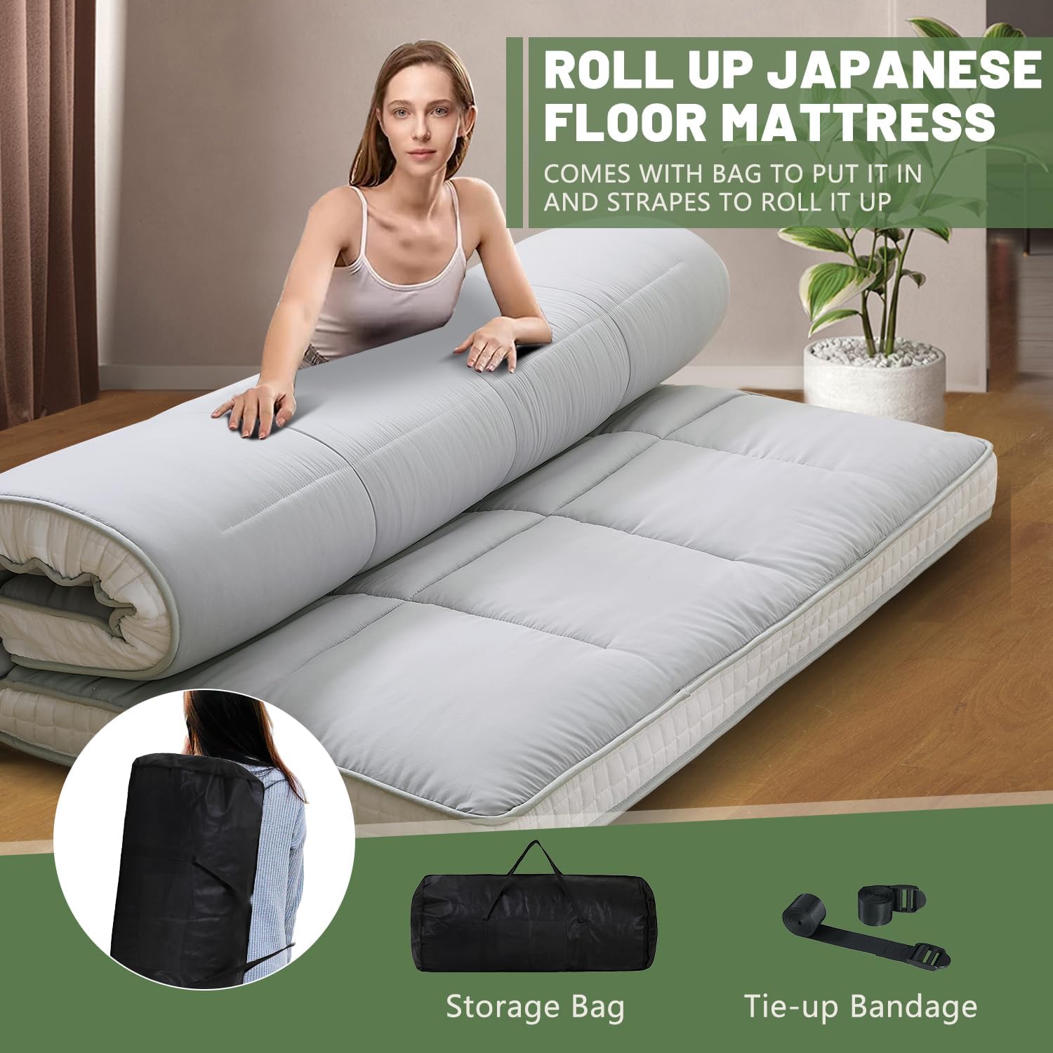 Colchón japonés de suelo futón, cubrecolchón plegable grueso de tatami, colchón enrollable, tapete plegable para dormir, tumbona transpirable,