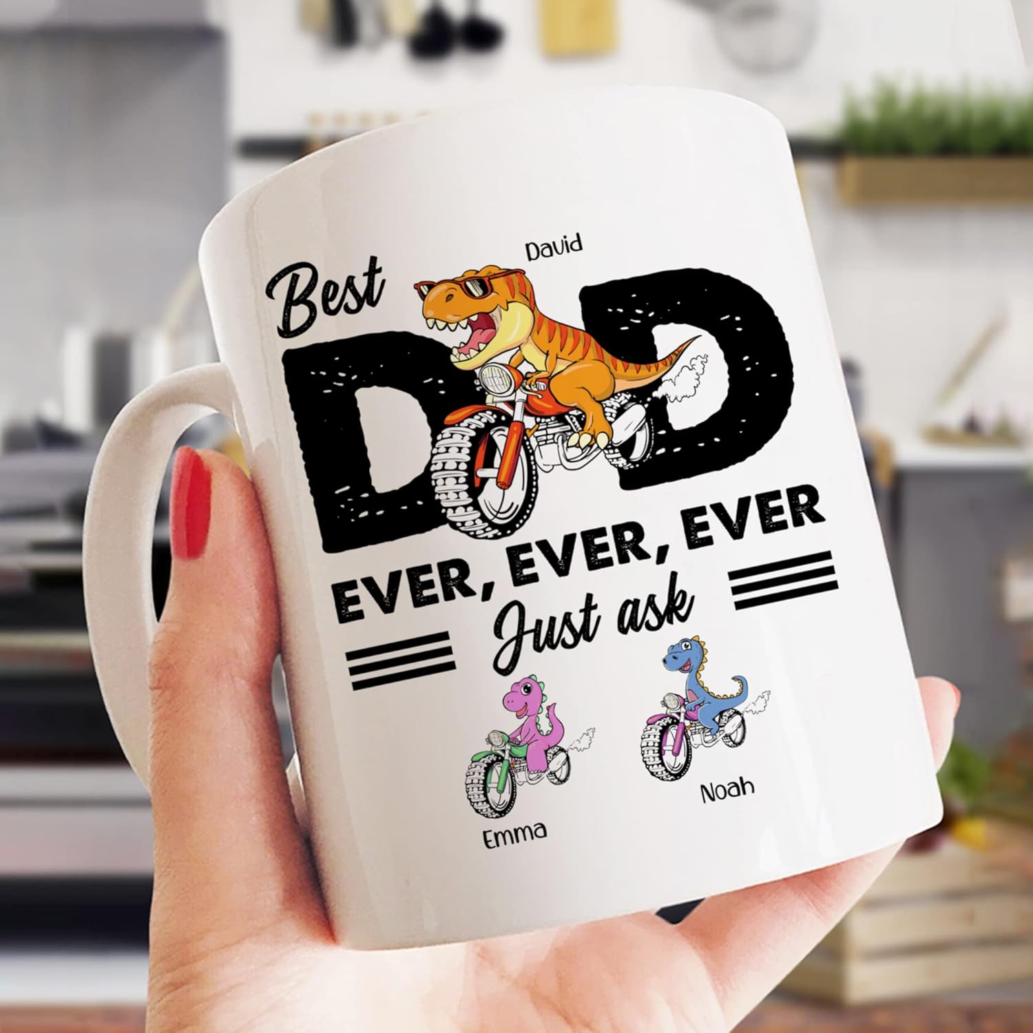 Gossby Taza de café personalizada con texto en inglés “Best Dad Ever” (2 niños)  Taza de papá para papá, esposo  Taza personalizada de 11 onzas y 15