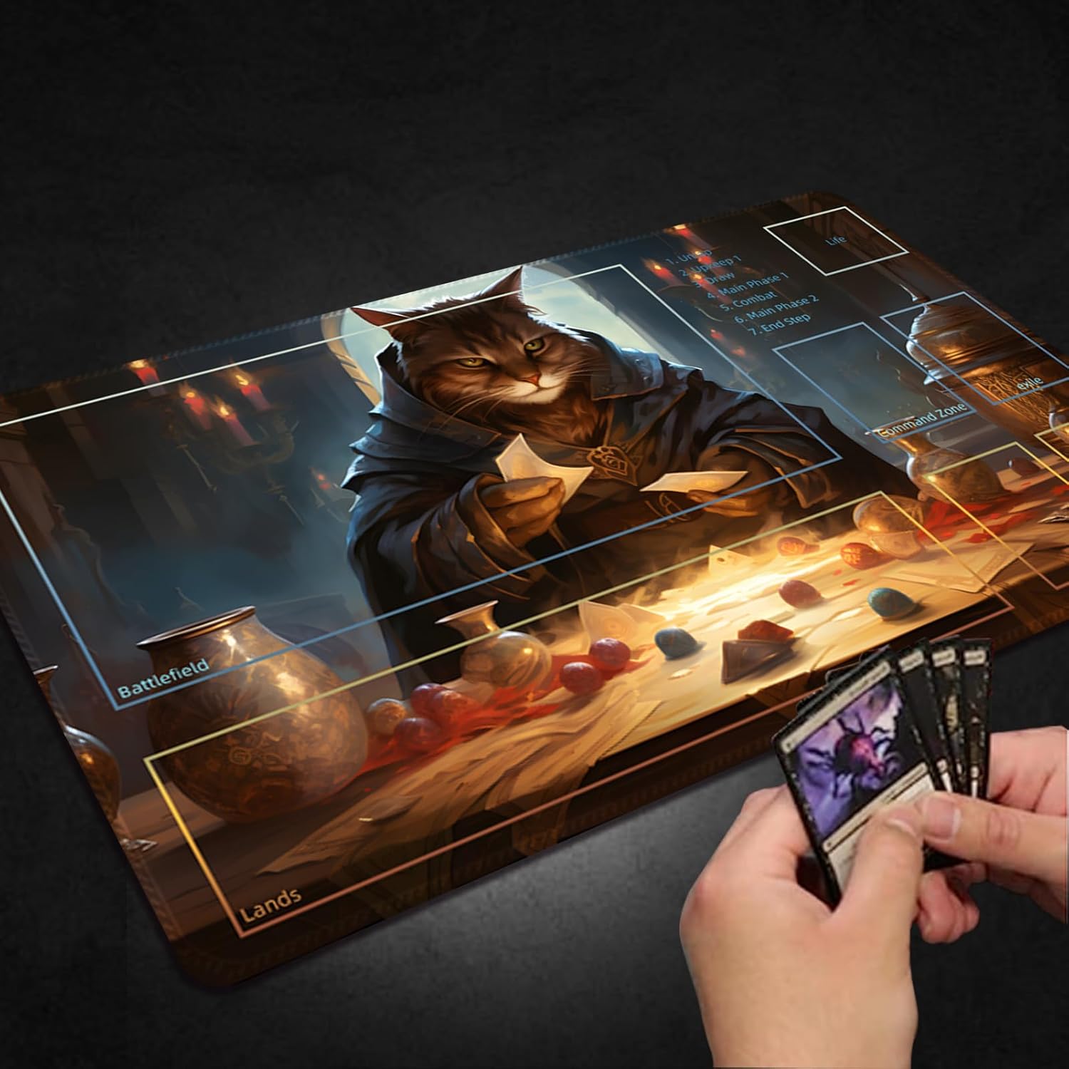 Tapete de juego para MTG, con bolsas de almacenamiento gratis, tapete de juego de 24 x 14 pulgadas, TCG y tapete de juego de mesa para tarjetas,