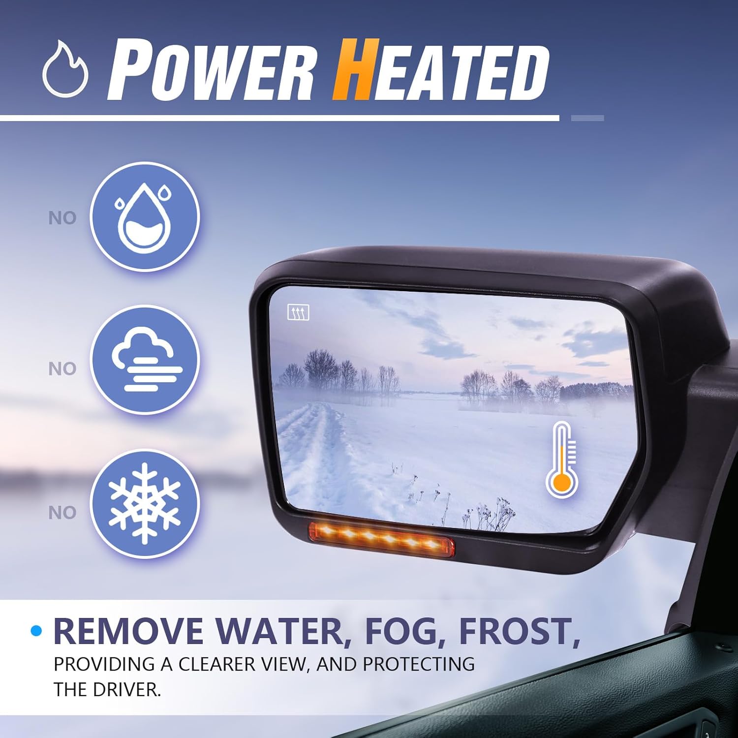 Espejos de remolque compatibles con Ford F150 2007-2014, espejo de remolque plegable manual, calefacción eléctrica con luz LED trasera intermitente,