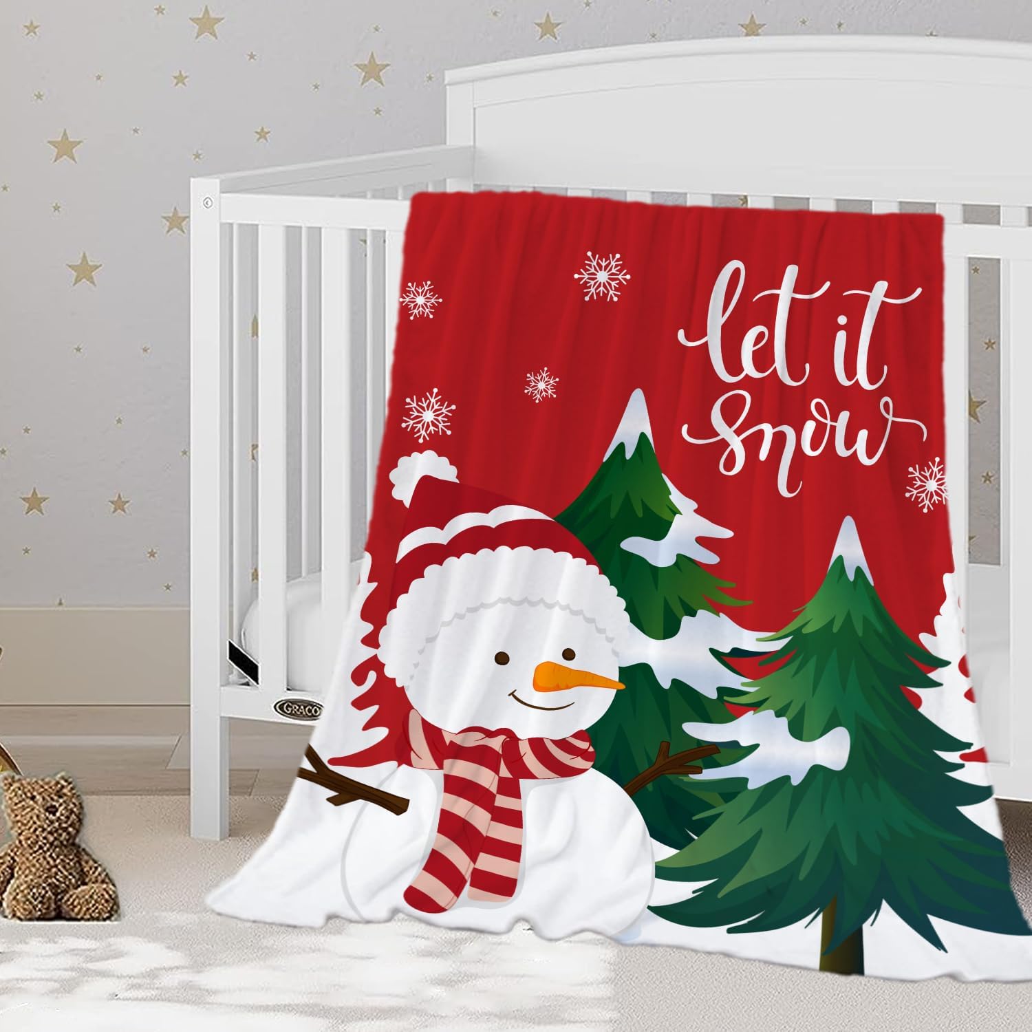 YeeJu Manta de Navidad para bebé, color rojo, árbol de Navidad, muñeco de nieve, para bebé, bebé, cuna, carriola, suave, ligera, mullida, manta de
