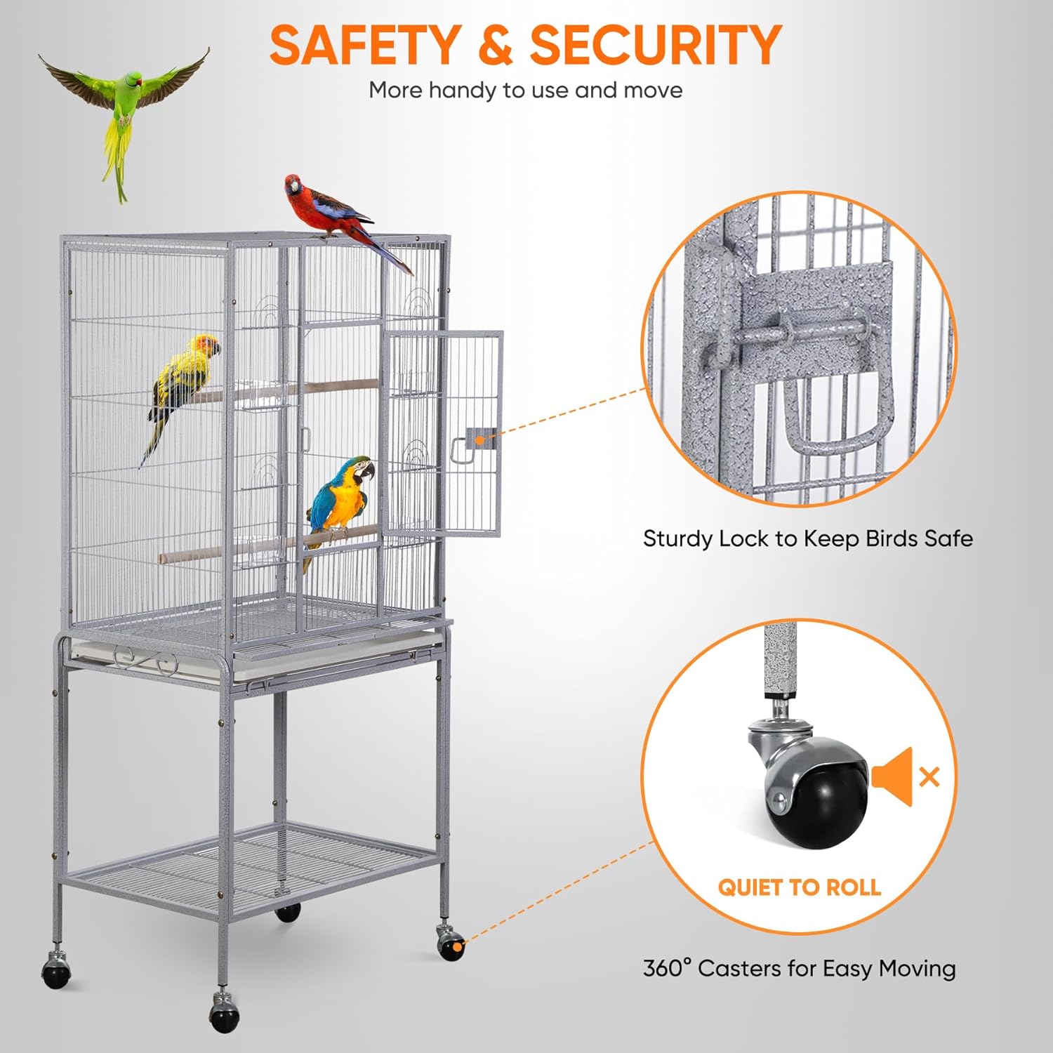 SUPER DEAL Jaula grande de hierro forjado de 53 pulgadas para cacatúas, conure, periquitos, pinzones, Budgie, Lovebird, canario, casa mediana para