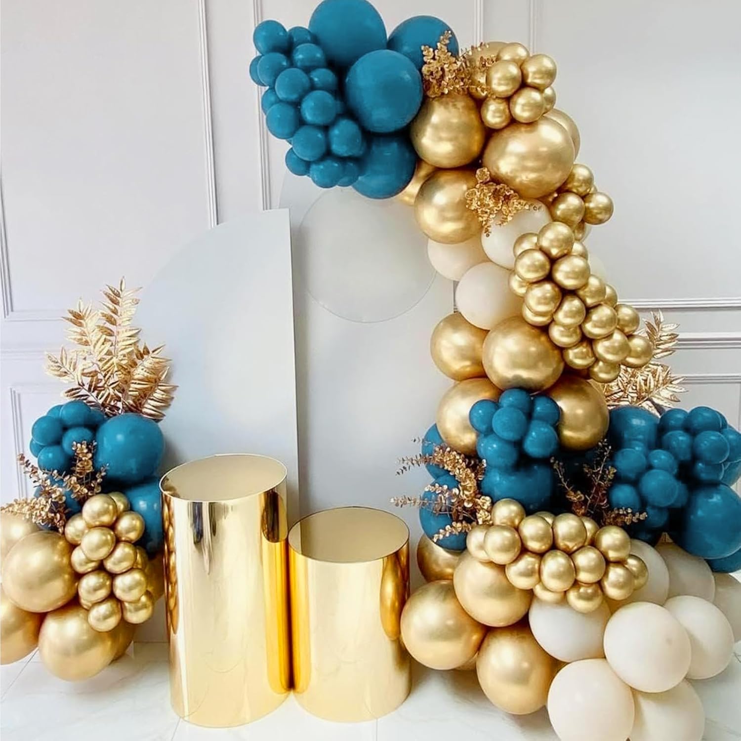 RUBFAC Kit de arco de guirnalda de globos azul polvoriento, 1812105 pulgadas, globos blancos arena y azul macarrón para baby shower, fiesta de