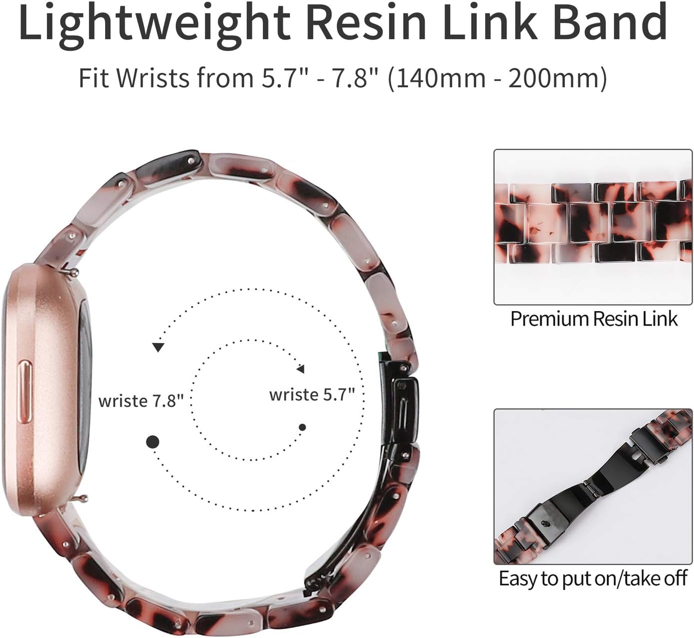 Wearlizer Resina y acero inoxidable compatible con correas Fitbit VersaVersa 2Versa LiteVersa SE para mujeres y hombres, reemplazo ligero compatible
