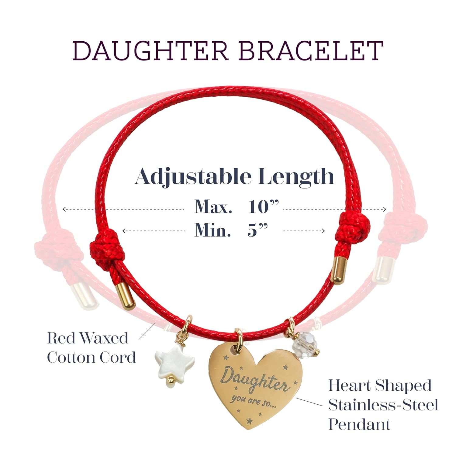 Daughter Bracelet Inspirational Bracelets for Women Motivational Bracelet Red String Bracelet Heart Pendant with Inspiring Words  Self Love Bracelet