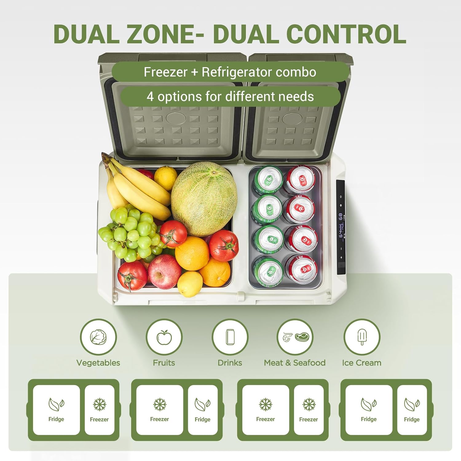 BODEGA COOLER Refrigerador de coche de 12 voltios, refrigerador de coche de 34 cuartos (32 L) zona dual, congelador portátil de 12 V, control de