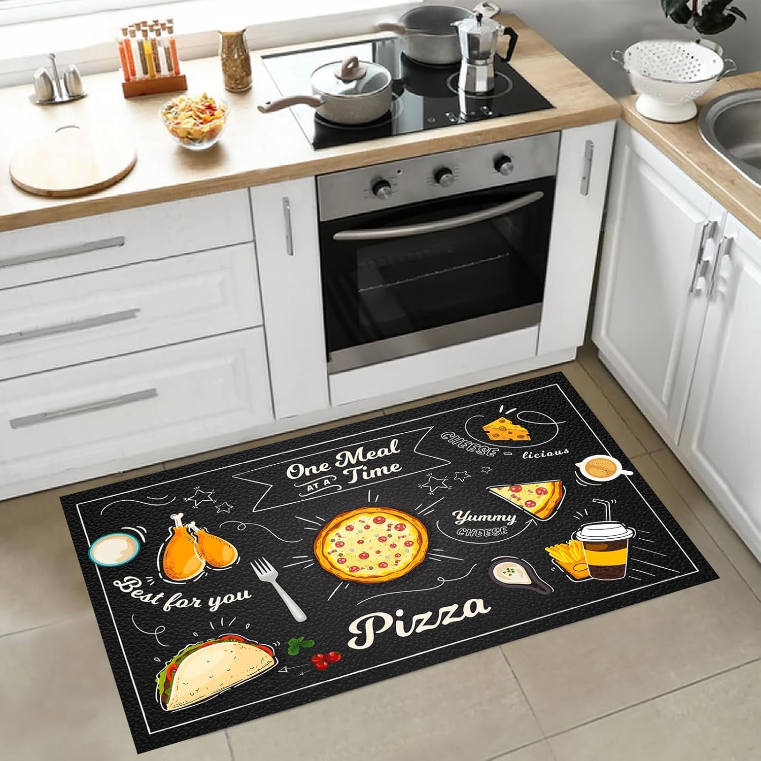 Alfombra lavable a máquina con temática de pizza de 2 x 3 pies, ultrafina, para sala de estar, alfombra moderna para dormitorio, comedor, oficina,