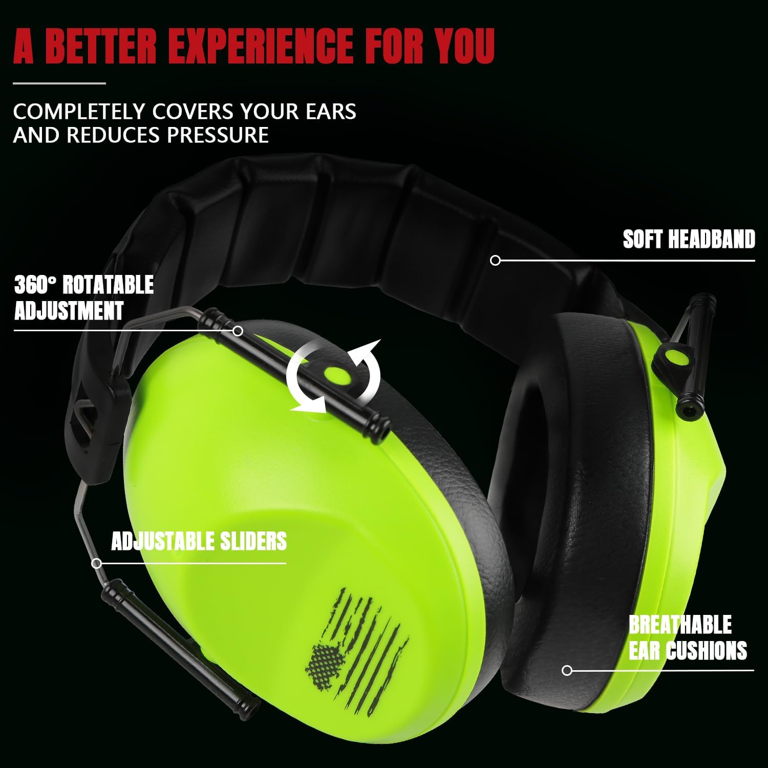2 orejeras de protección para los oídos con perfil bajo NRR de 23 dB reducción de ruido para campo de armas y caza, negro y verde fluorescente