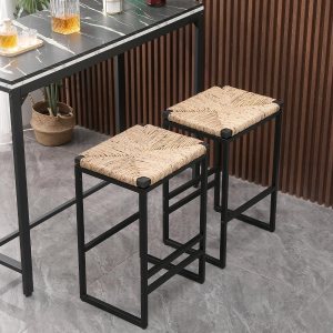 Taburetes de bar de altura de mostrador, taburetes de barra de 25 pulgadas, taburetes de bar tejidos de jacinto de agua, juego de 2, silla de isla Taburetes de bar de altura de mostrador, taburetes de barra de 25 pulgadas, taburetes de bar tejidos de jacinto de agua, juego de 2, silla de isla