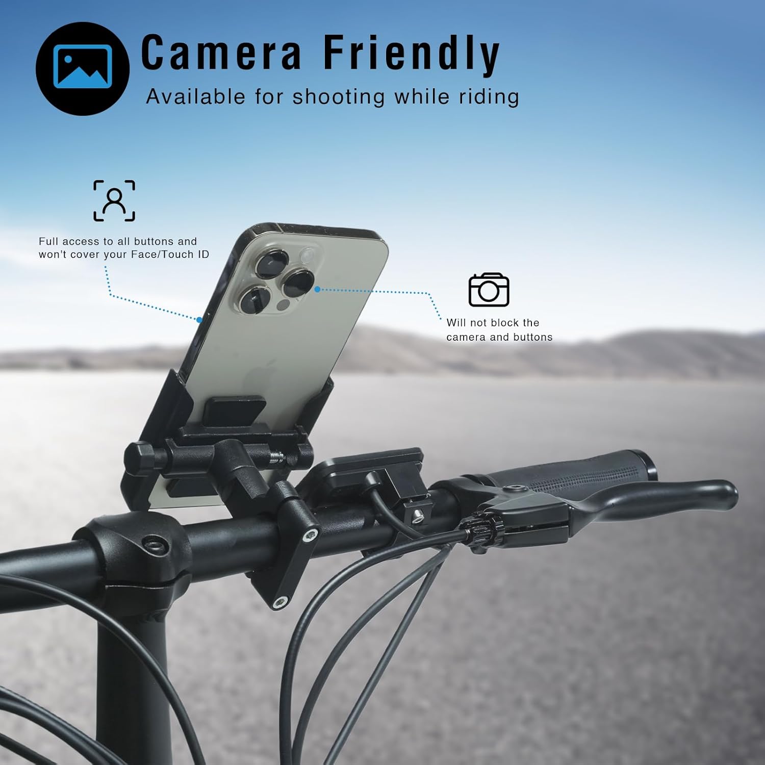 Soporte de teléfono para bicicleta, soporte de teléfono de aleación de aluminio negro para bicicleta con rotación de 360, compatible con teléfonos