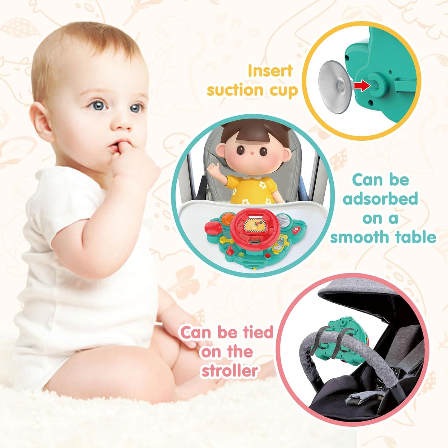 HANMUN Juguetes de asiento de automóvil para bebé, juguete para volante de automóvil con luces musicales y sonidos de conducción, juguetes para