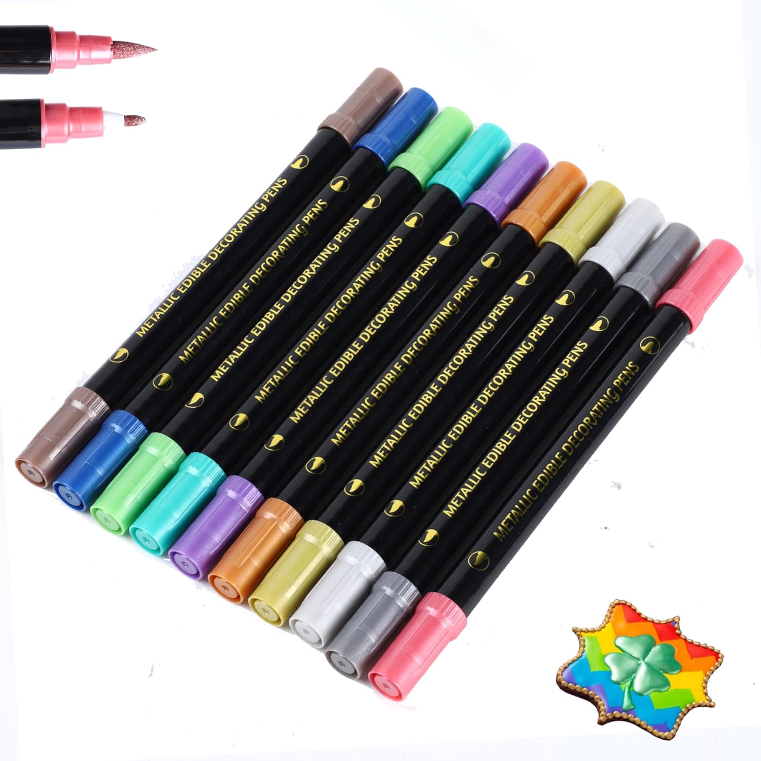 Marcadores metálicos comestibles, 10 bolígrafos dorados de grado alimenticio para decoración de galletas, tartas, cupcakes, fondantes, horneados