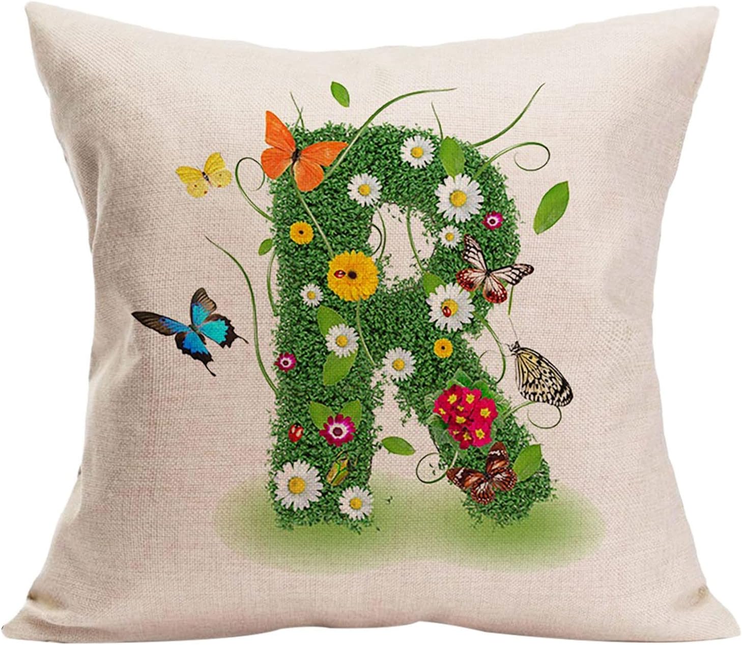 TUNKENCE Funda de almohada decorativa de flores de verano, funda de almohada con monograma de pétalos de hierba de verano, funda de almohada con