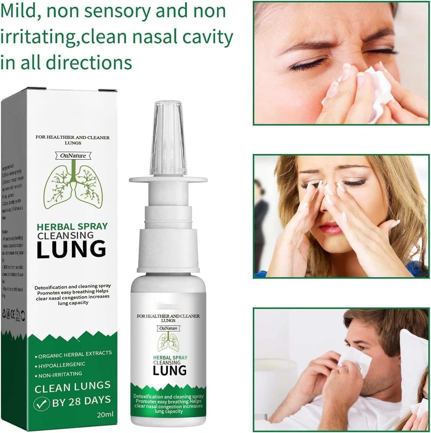 Spray nasal restaurador de limpieza pulmonar a base de hierbas, elimina la congestión nasal, desintoxicación pulmonar en aerosol de limpieza a base