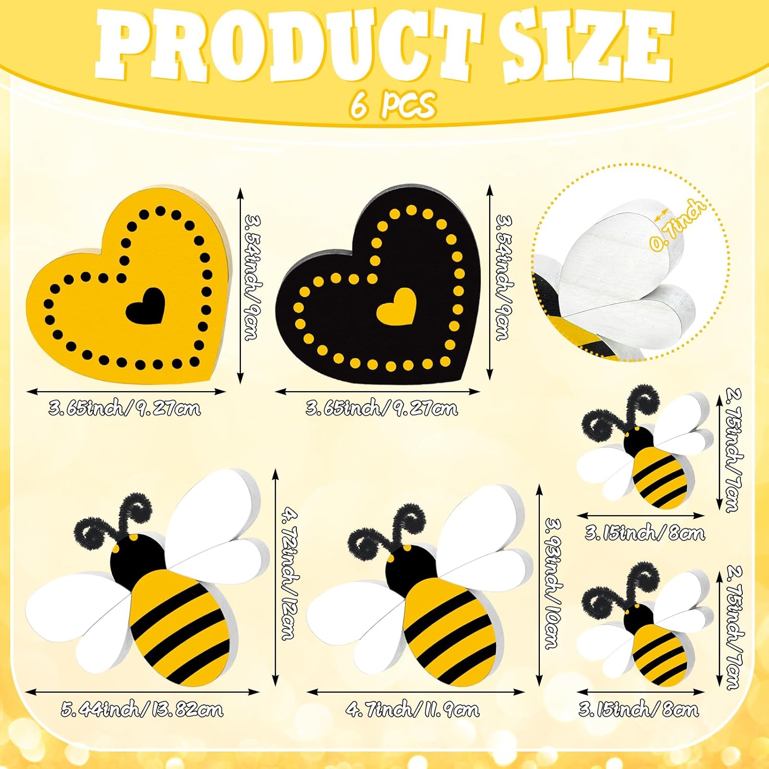 6 piezas de bandeja escalonada de abeja, letrero de madera con forma de corazón de abeja, decoración rústica de abeja, centro de mesa de madera de