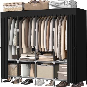 LOKEME Armario portátil negro con cremalleras, 65.4 pulgadas 0.748 in de diámetro, armarios portátiles para colgar ropa, con 4 brazos y armarios de LOKEME Armario portátil negro con cremalleras, 65.4 pulgadas 0.748 in de diámetro, armarios portátiles para colgar ropa, con 4 brazos y armarios de