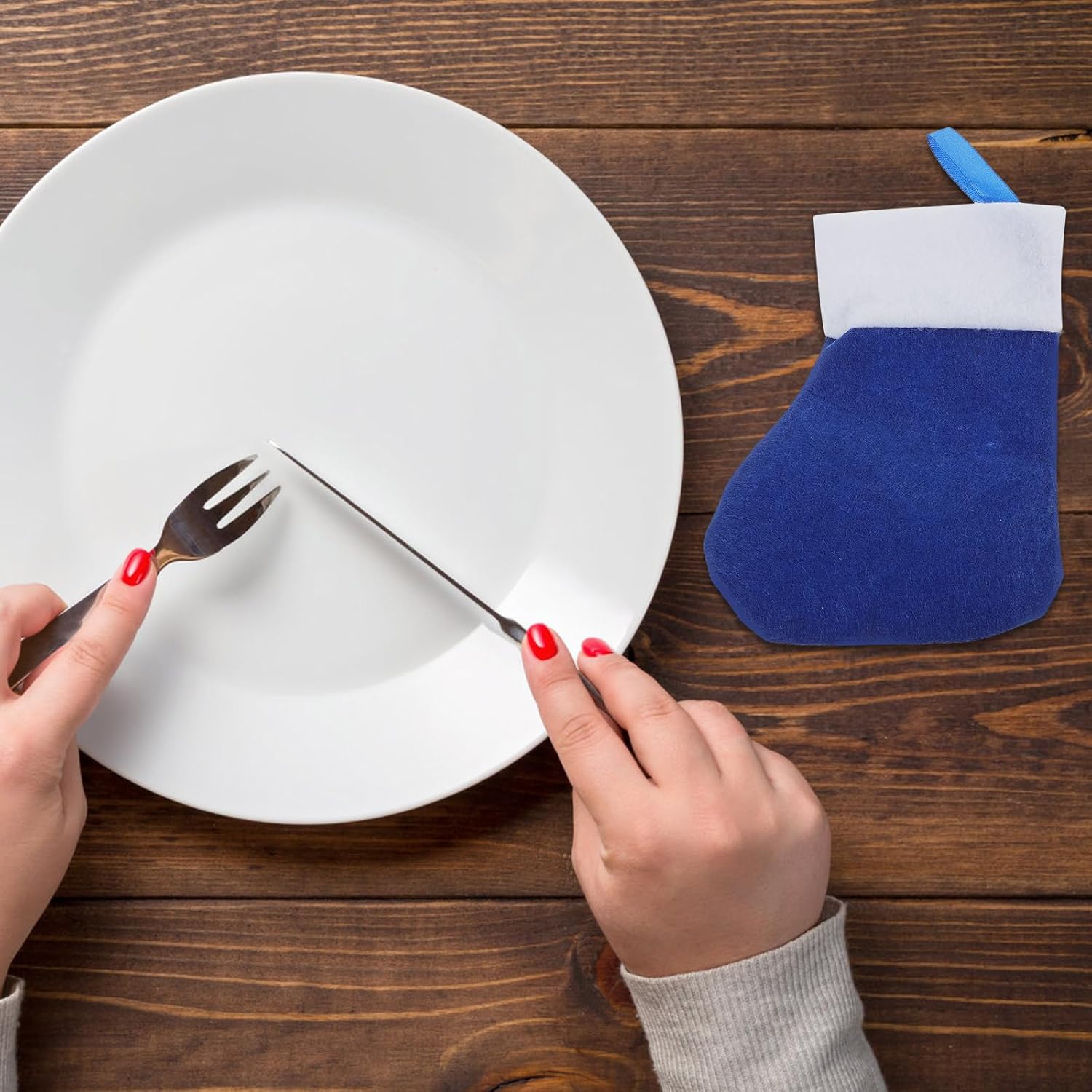 8 piezas de cubiertos de Navidad para calcetines de Navidad, cubiertos de cena, decoración de fiesta (azul)