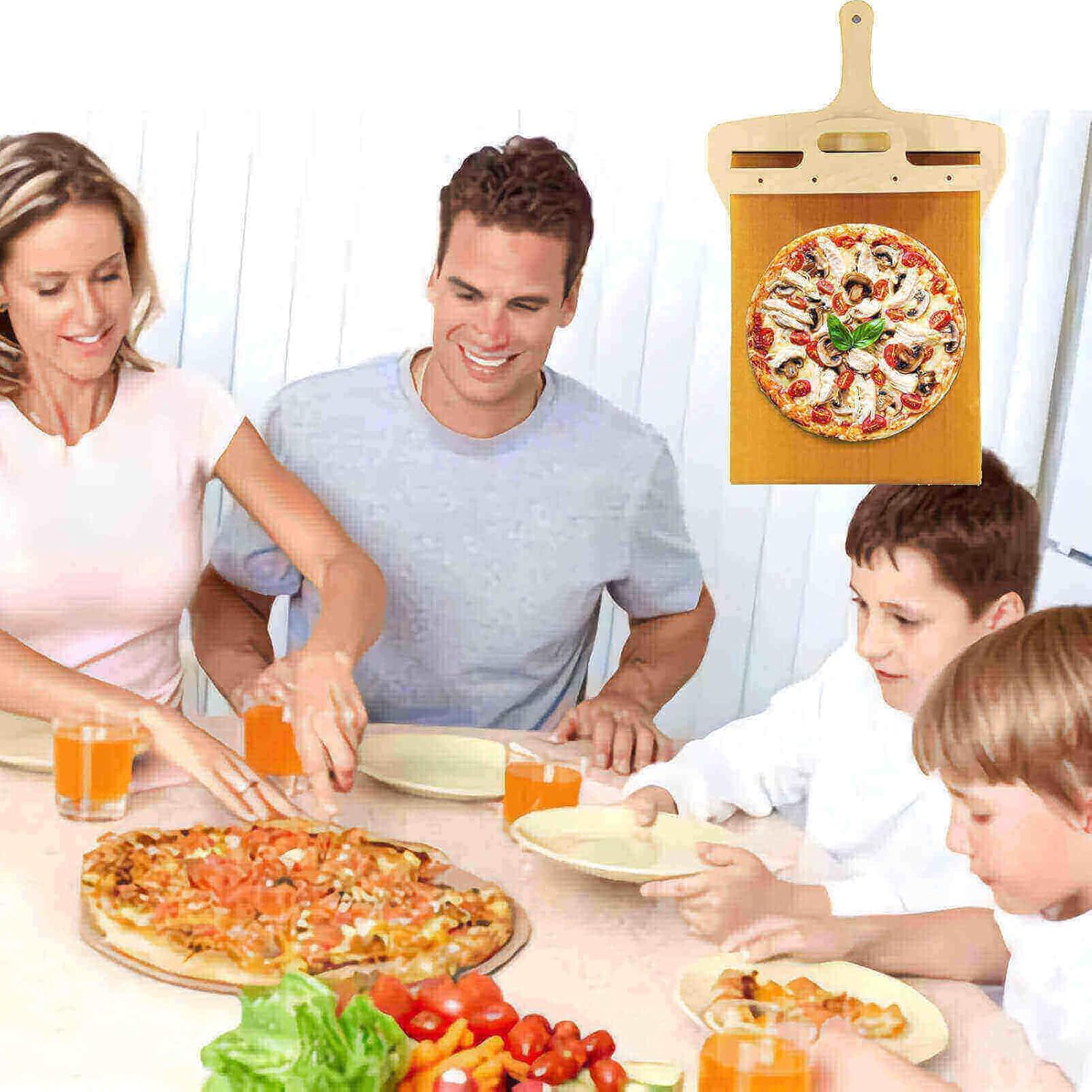 Abasia Pala deslizante para pizza, pala de pizza con asa, la cáscara de pizza que transfiere la pizza perfectamente, espátula de pizza para hornos