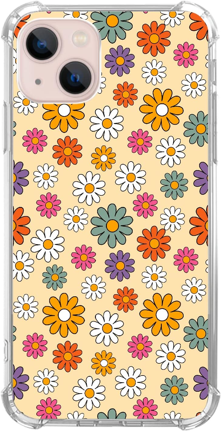 Hippie – Funda colorida de flores retro de los años 70 compatible con iPhone 15, bonita funda estética floral de margaritas para iPhone 15, funda de