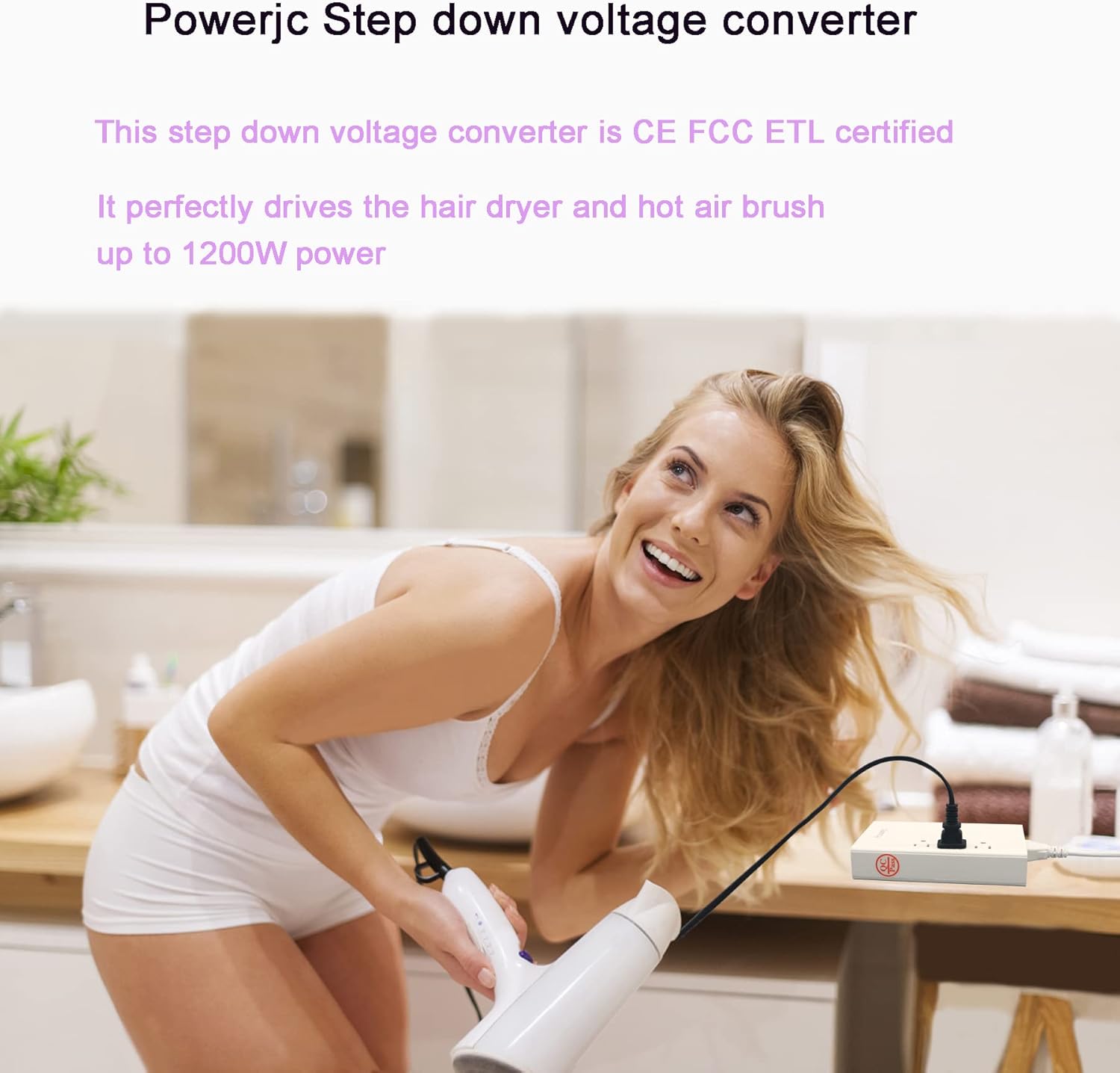 Powerjc – Convertidor de voltaje de viaje, adaptador de corriente reductor de 220 V a 110 V, potencia nominal 1500 con 4 puertos de carga USB