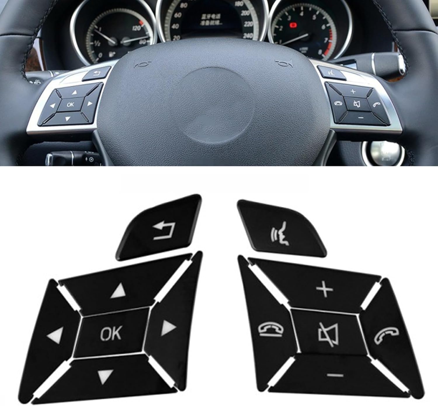 12 unids negro volante botones cubierta decoración interior ajuste reemplazo para Mercedes-Benz Accesorios A B C E SLK SL ML GL ClA GlA W176 W212