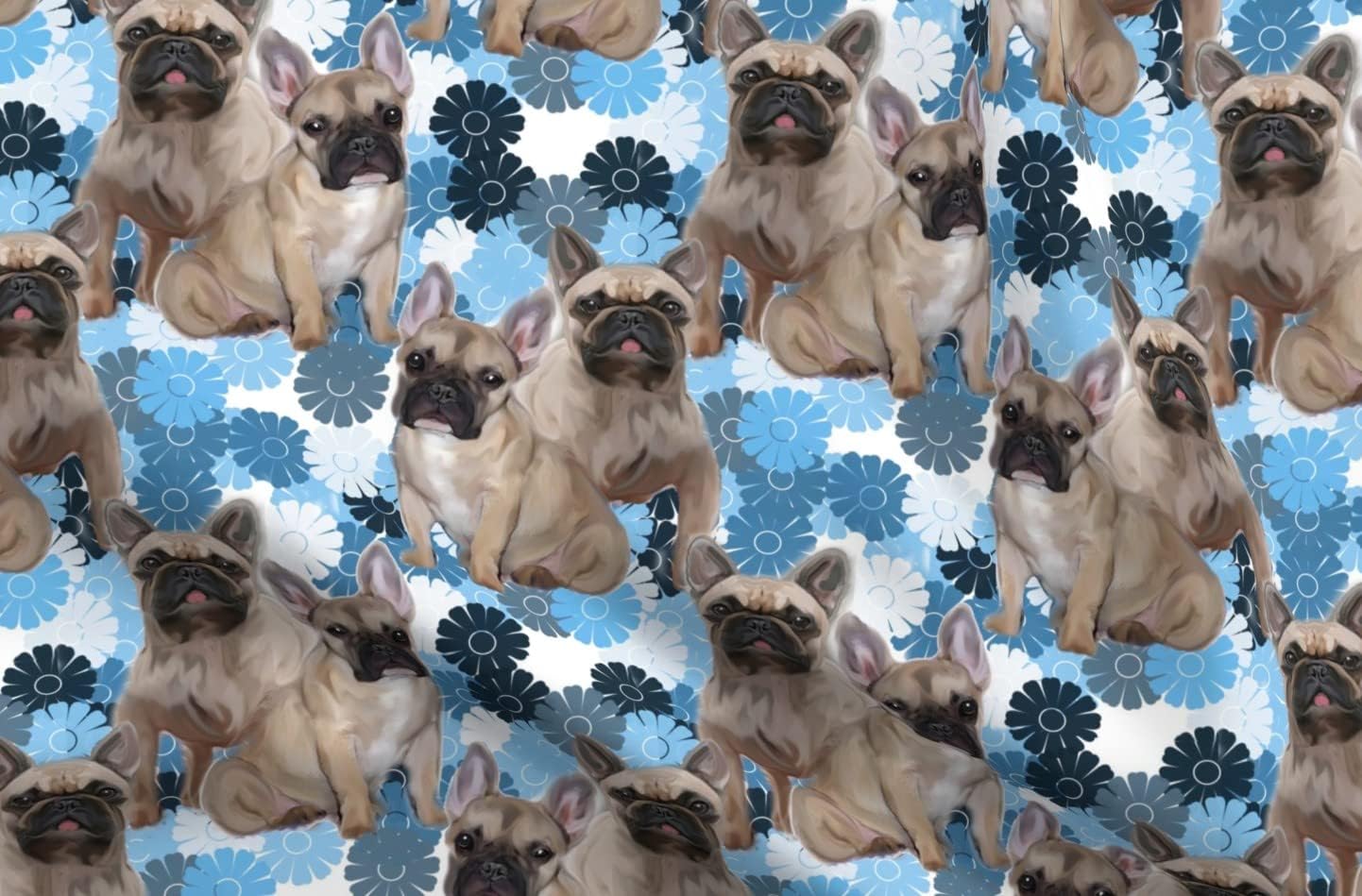 Spoonflower Tela  Bulldog Francés Animales Perros Cachorros Pawprint Flores Impresas en Petal Signature Cotton Fabric by The Yard  Coser Acolchado