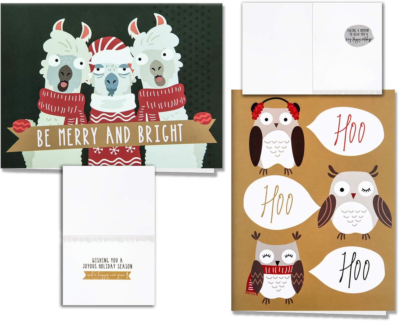 HERZOME Paquete de 48 tarjetas de felicitación navideñas de invierno con sobres y calcomanías, 8 patrones de animales del bosque, tarjetas de