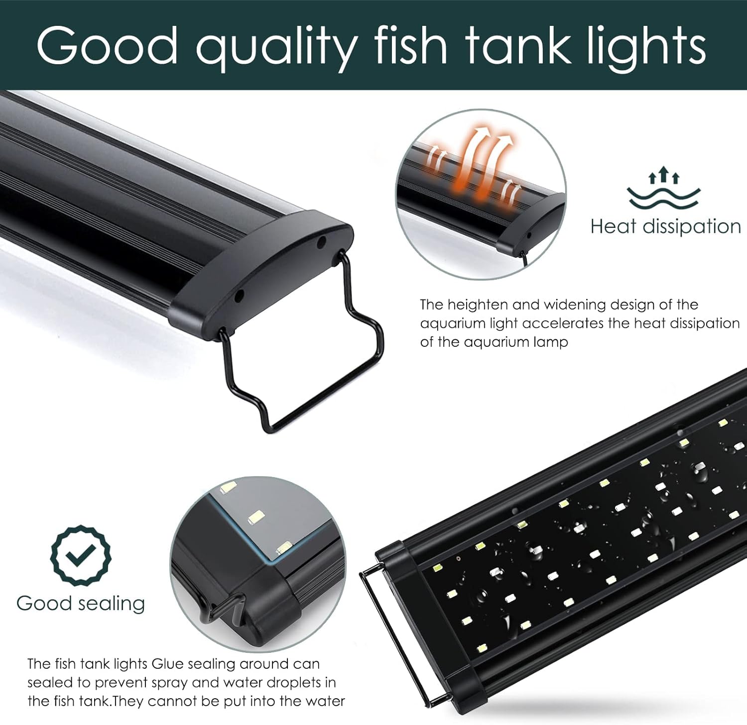 AQQA Luz de acuario, luces LED de espectro completo, luces LED ajustables de 12 a 54 pulgadas, multicolor, blanco, azul, rojo, verde, con soportes