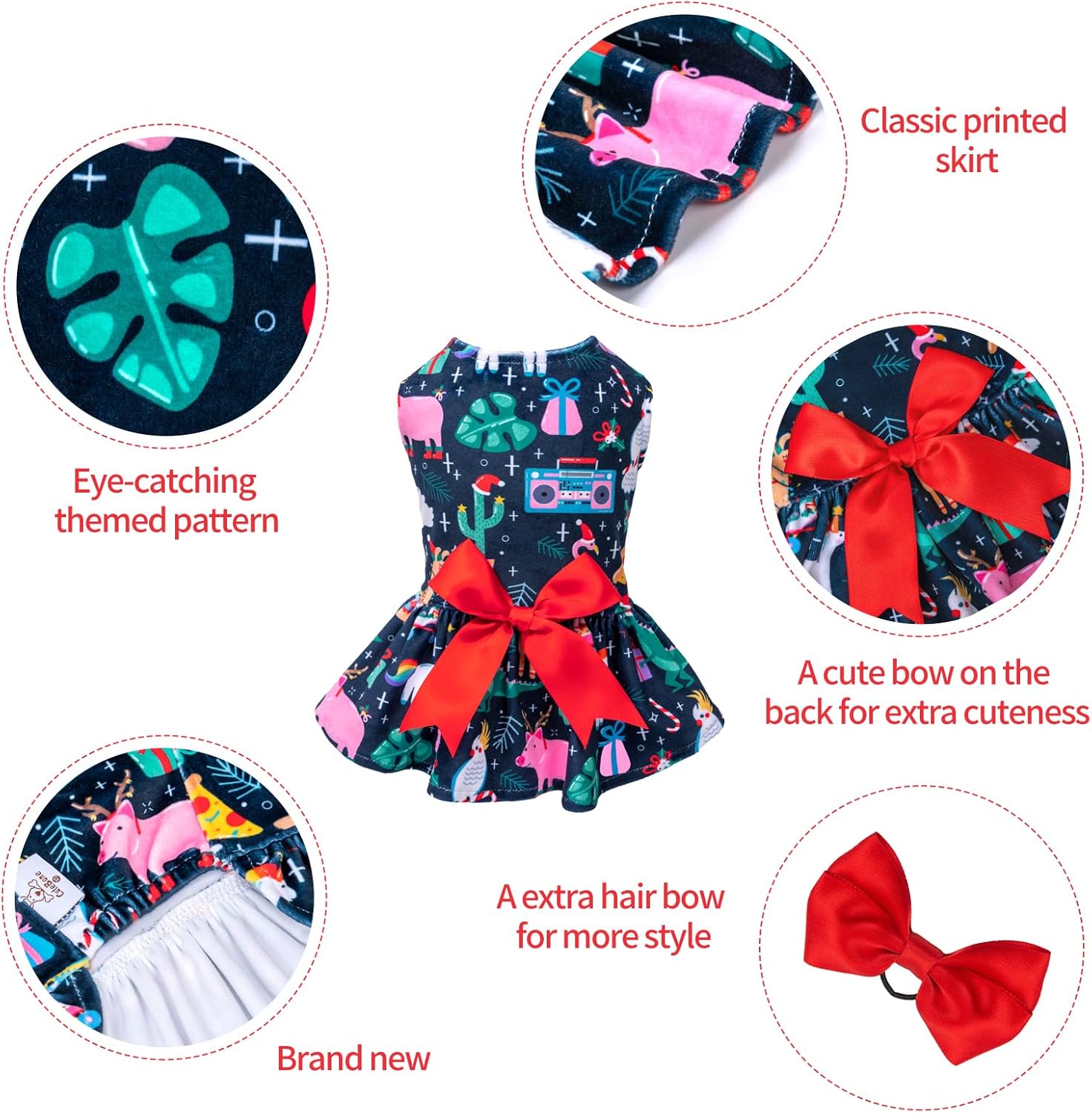 CuteBone Vestidos de terciopelo para perros pequeños, ropa para mascotas, falda de cachorro con lazo para el pelo, CVA32S