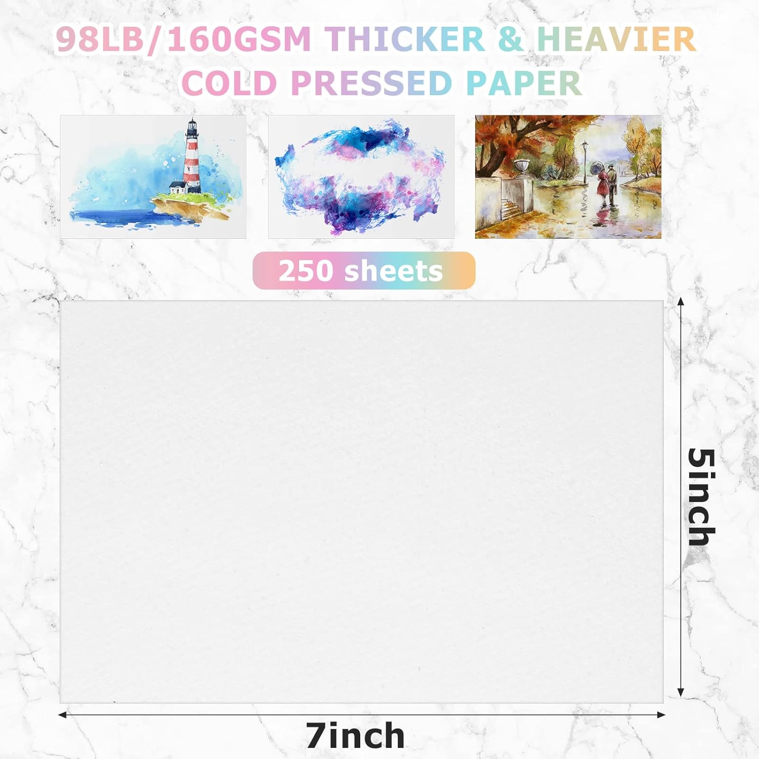250 hojas de papel de acuarela a granel blanco para prensar en frío, papel de pintura para niños, niños, estudiantes, artistas, suministros de