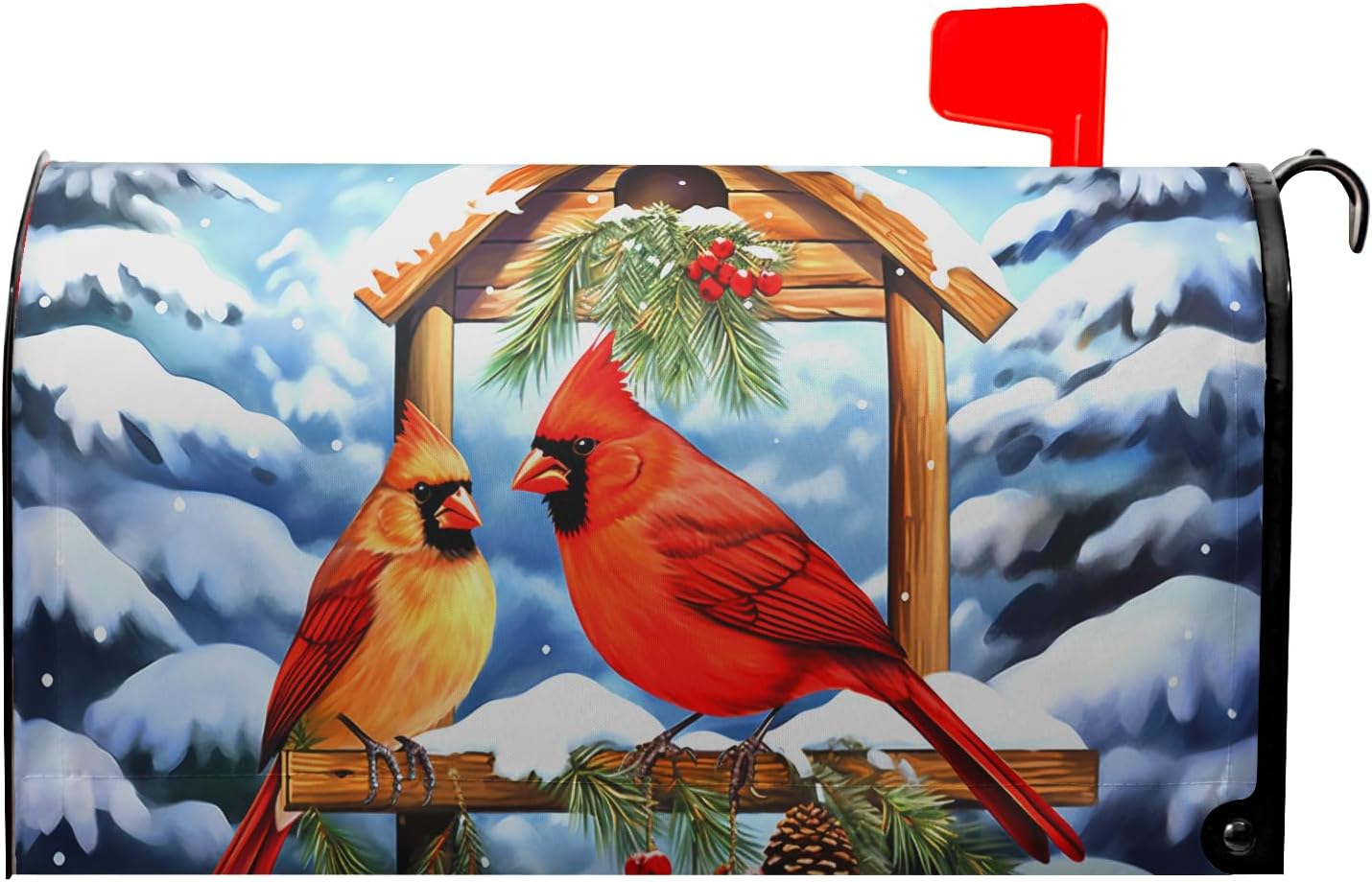 Funda magnética para buzón de pájaros cardenales de invierno, tamaño estándar, 25.5 x 21 pulgadas, diseño de pájaro rojo de Navidad, para buzón,