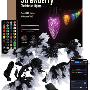 HIITEN Luces de Navidad RGB C9 para exteriores de 79 pies, 100 LED, efectos de persecución de bricolaje, luces de Navidad inteligentes, aplicación HIITEN Luces de Navidad RGB C9 para exteriores de 79 pies, 100 LED, efectos de persecución de bricolaje, luces de Navidad inteligentes, aplicación