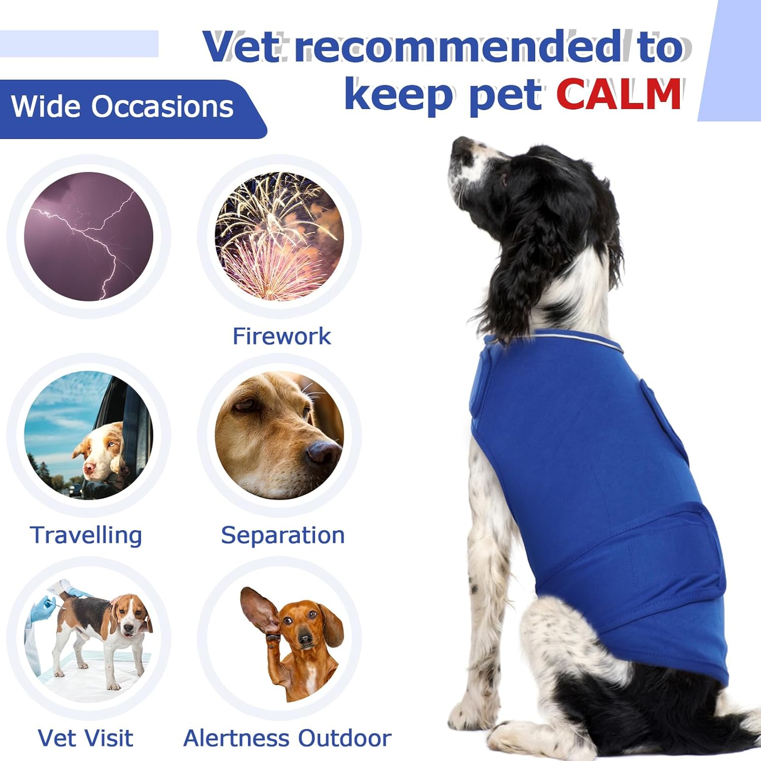 ROZKITCH Chaleco de ansiedad para perro, chaqueta cómoda para ansiedad para perros con fuegos artificiales, viajes, visitas al veterinario, camisa