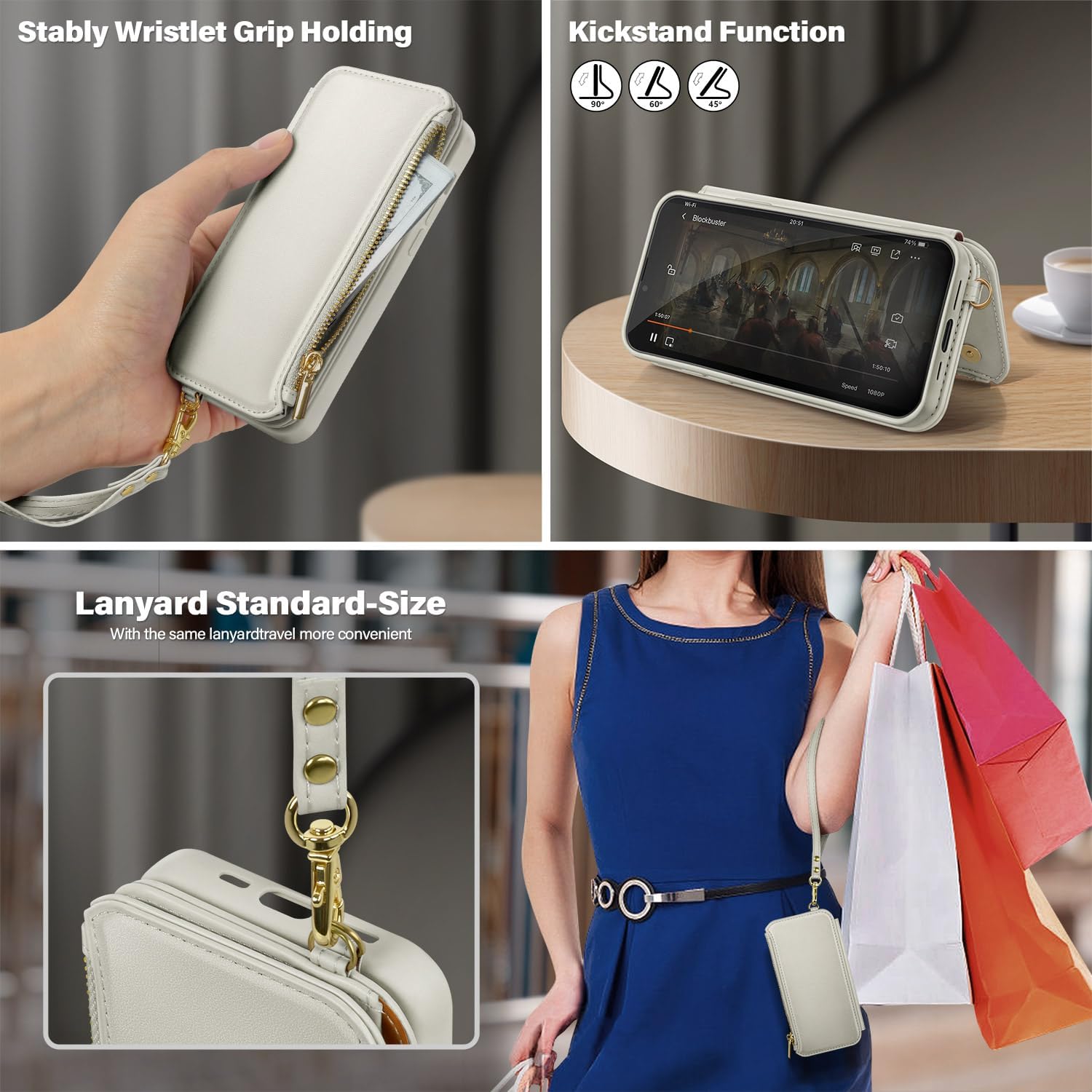 Antsturdy Funda tipo cartera desmontable 2 en 1 para iPhone 14 Pro Max con MagSafe, bloqueo RFID, carga magnética, inalámbrica, funda de piel
